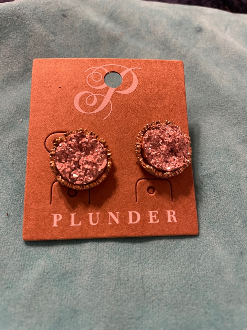 Plunder Rose Pink Druzy Round Stud Earrings